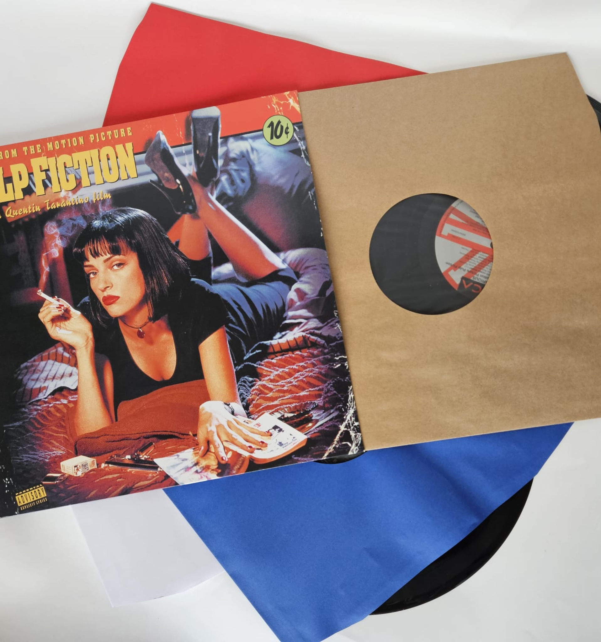 Pochettes intérieures papier doublé bleu antistatique , trou central, coins biseautés pour vinyle- 33T x 25 - Etui