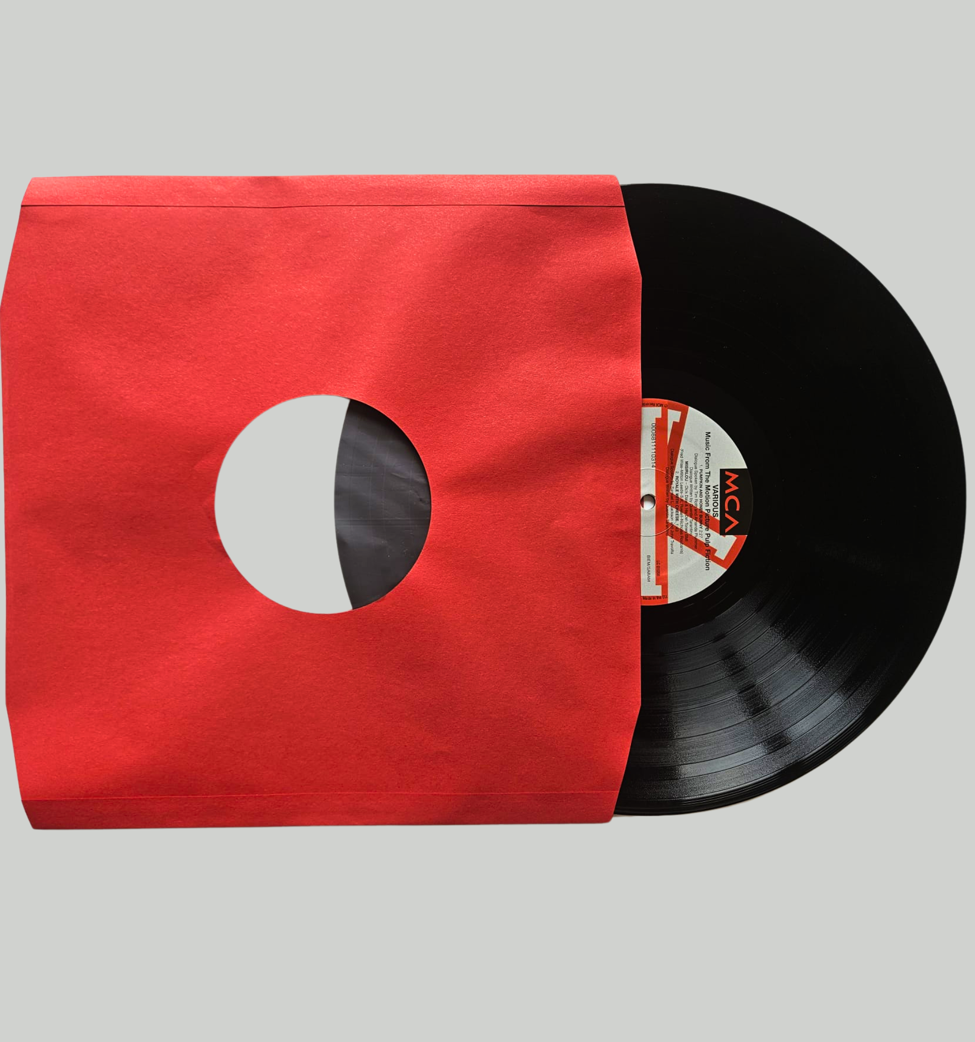 Pochettes intérieures papier rouge doublé antistatique - trou central - coins biseautés pour vinyle 33T x 25 - Etui