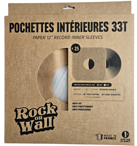 Pochettes intérieures papier kraft doublé antistatique, trou central, coins biseautés pour vinyle 33T x 25 - Etui