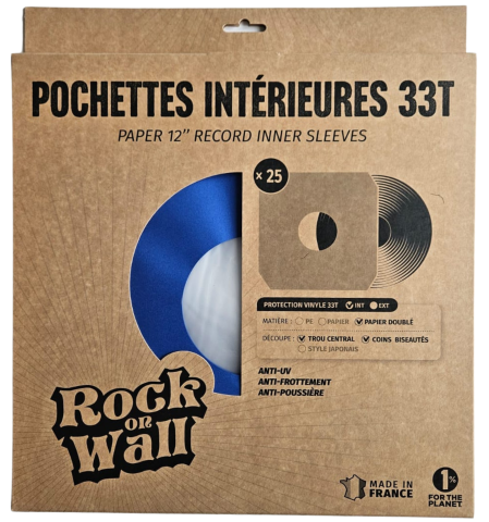Pochettes intérieures papier doublé bleu antistatique , trou central, coins biseautés pour vinyle- 33T x 25 - Etui