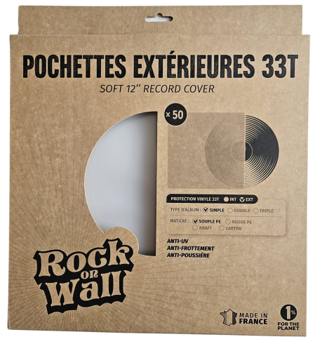 Pochettes extérieures vinyle 33T – PE recyclé 80 microns – Lot de 50- Etui