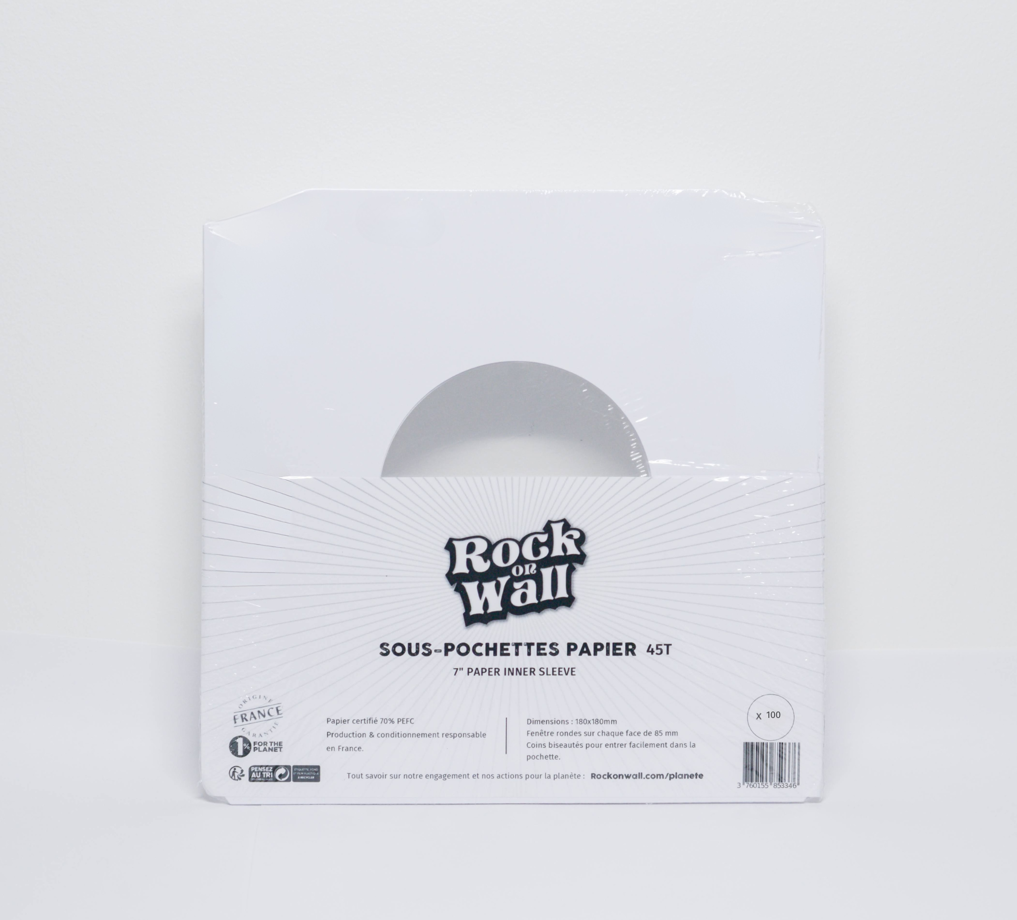 Sous-pochette papier pour disque vinyle 45T- lot de 100