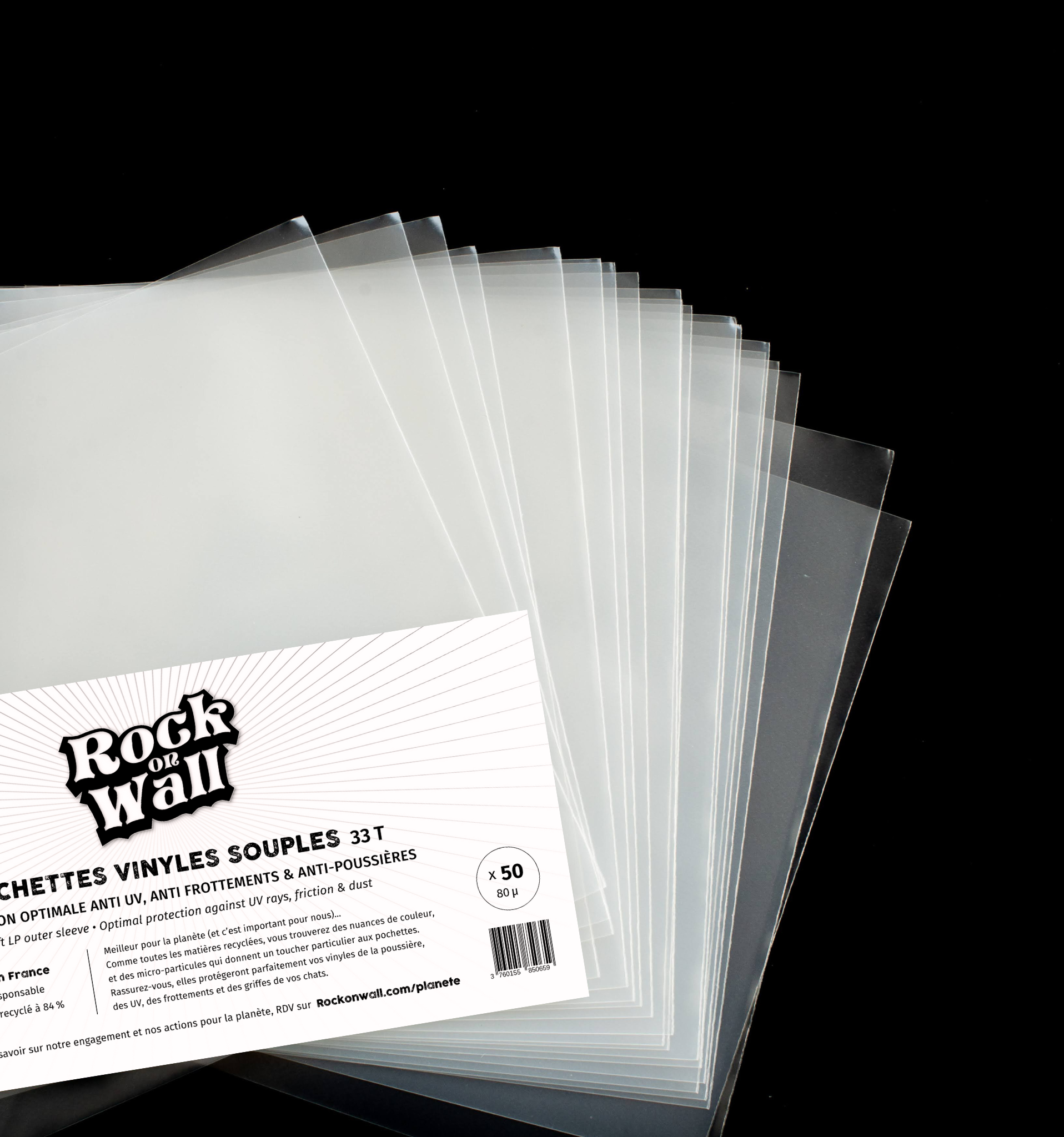 Pochette souple en Polyéthylène recyclé pour disque vinyle 33T - lot de 50 - Brochées