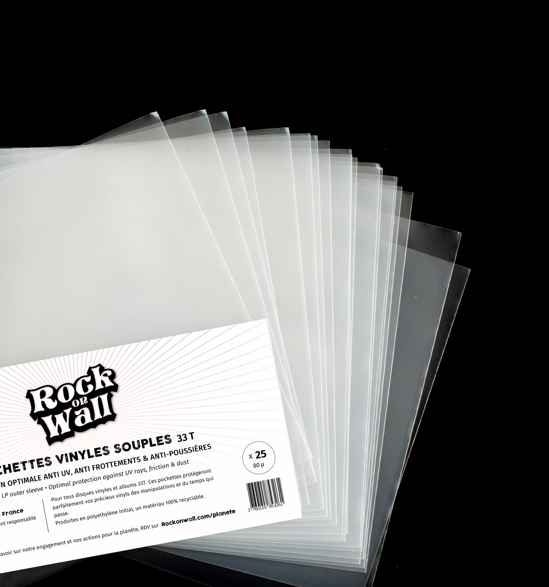 Pochette souple en polyéthylène recyclé, pour disque vinyle 33T - lot de 25 - Brochées