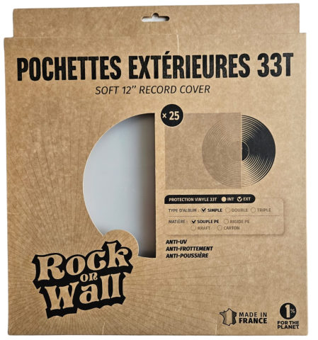 Pochettes extérieures vinyle 33T – PE recyclé 80 microns – Lot de 25- Etui