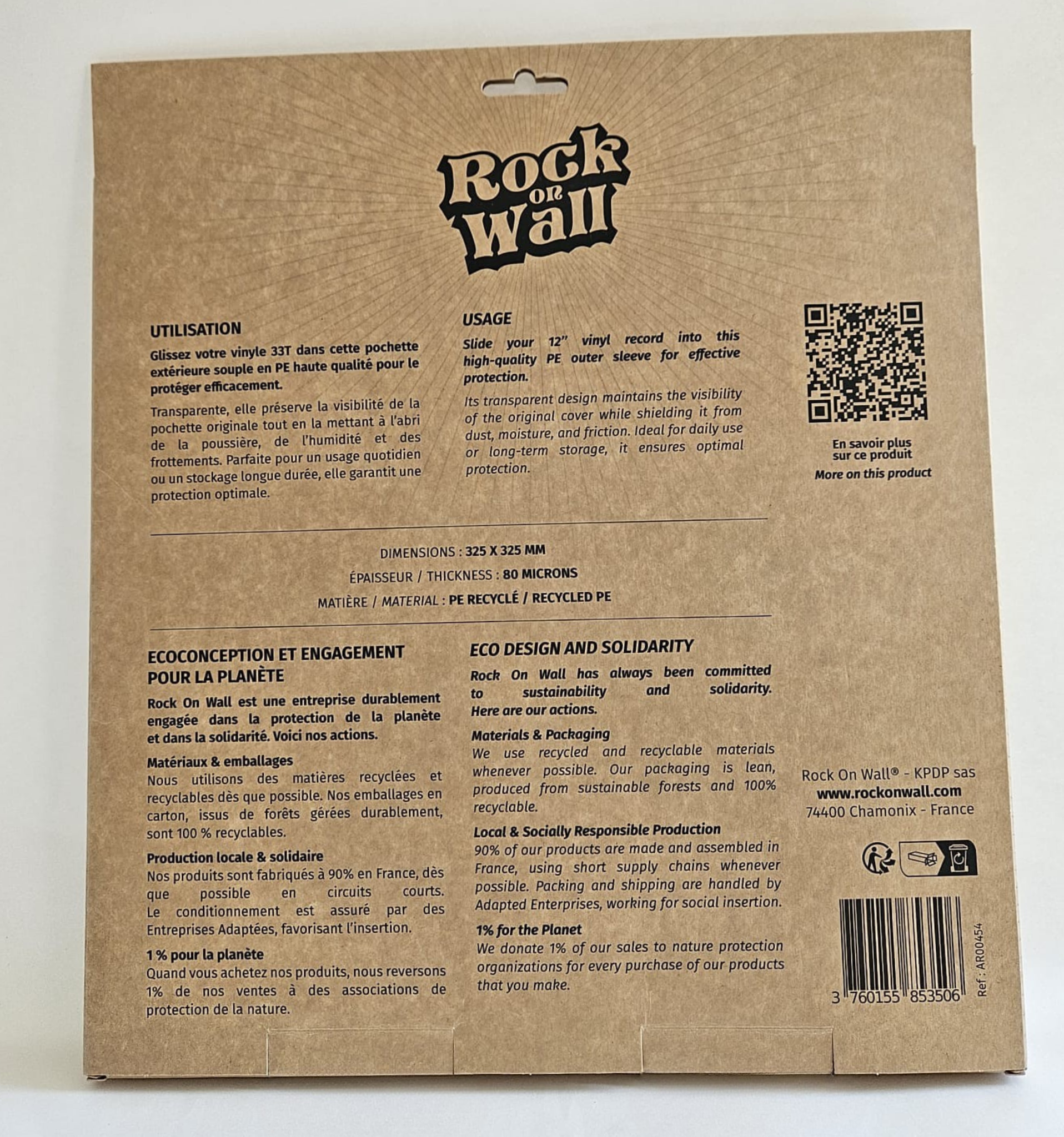 Pochettes extérieures vinyle 33T – PE recyclé 80 microns – Lot de 50- Etui