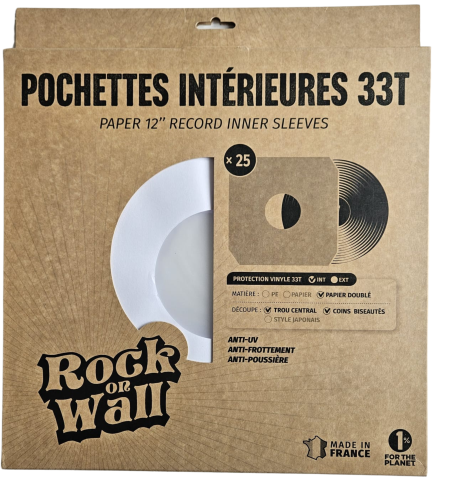 Pochettes intérieures antistatiques papier doublée PE, trou central et coins biseautés x25 - Etui