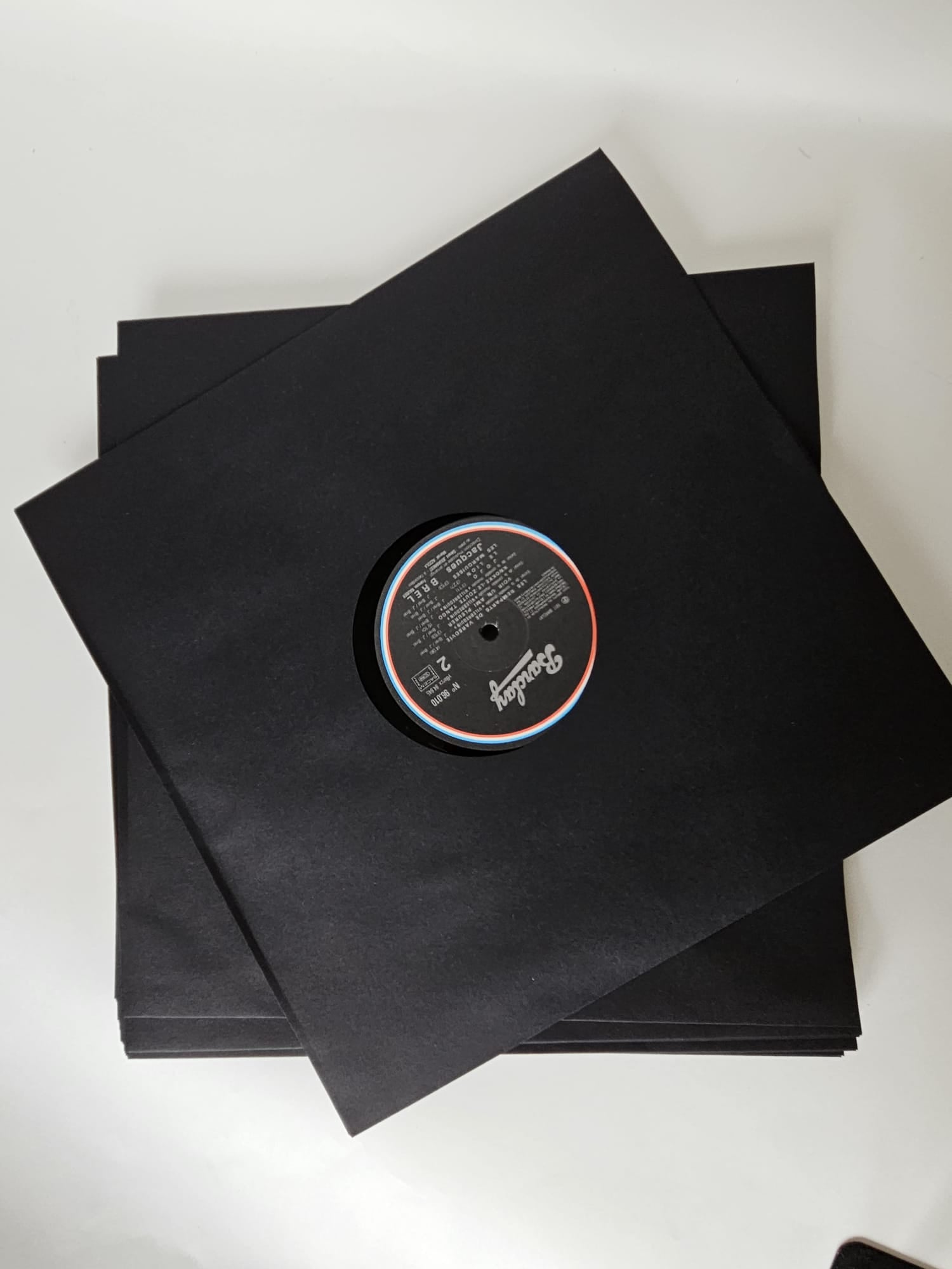 Pochettes intérieures papier noir pour disque vinyle 33T, trou central x 25 - Etui