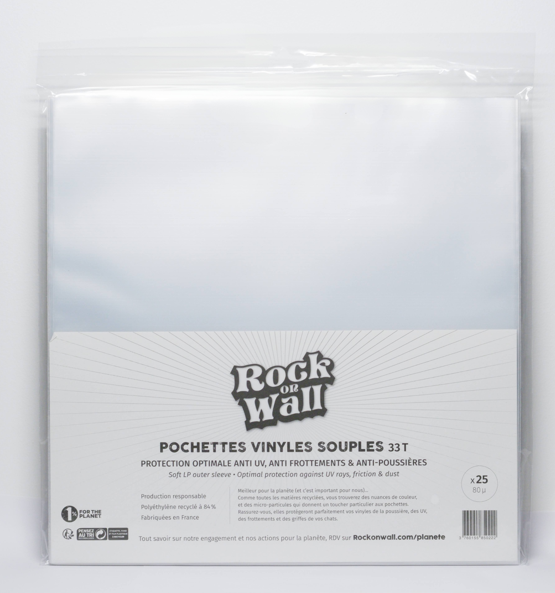 Pochette souple en polyéthylène recyclé, pour disque vinyle 33T - lot de 25 - Brochées