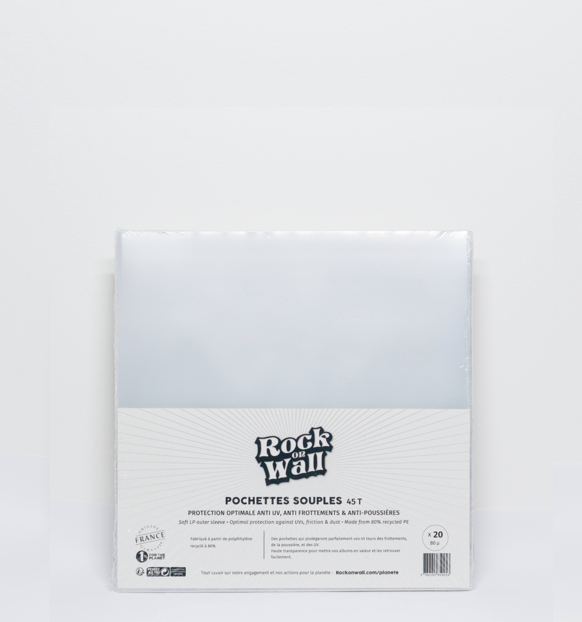 Pochette souple en polyéthylène recyclé pour disque vinyle 45T - Lot de 20 - Filmées
