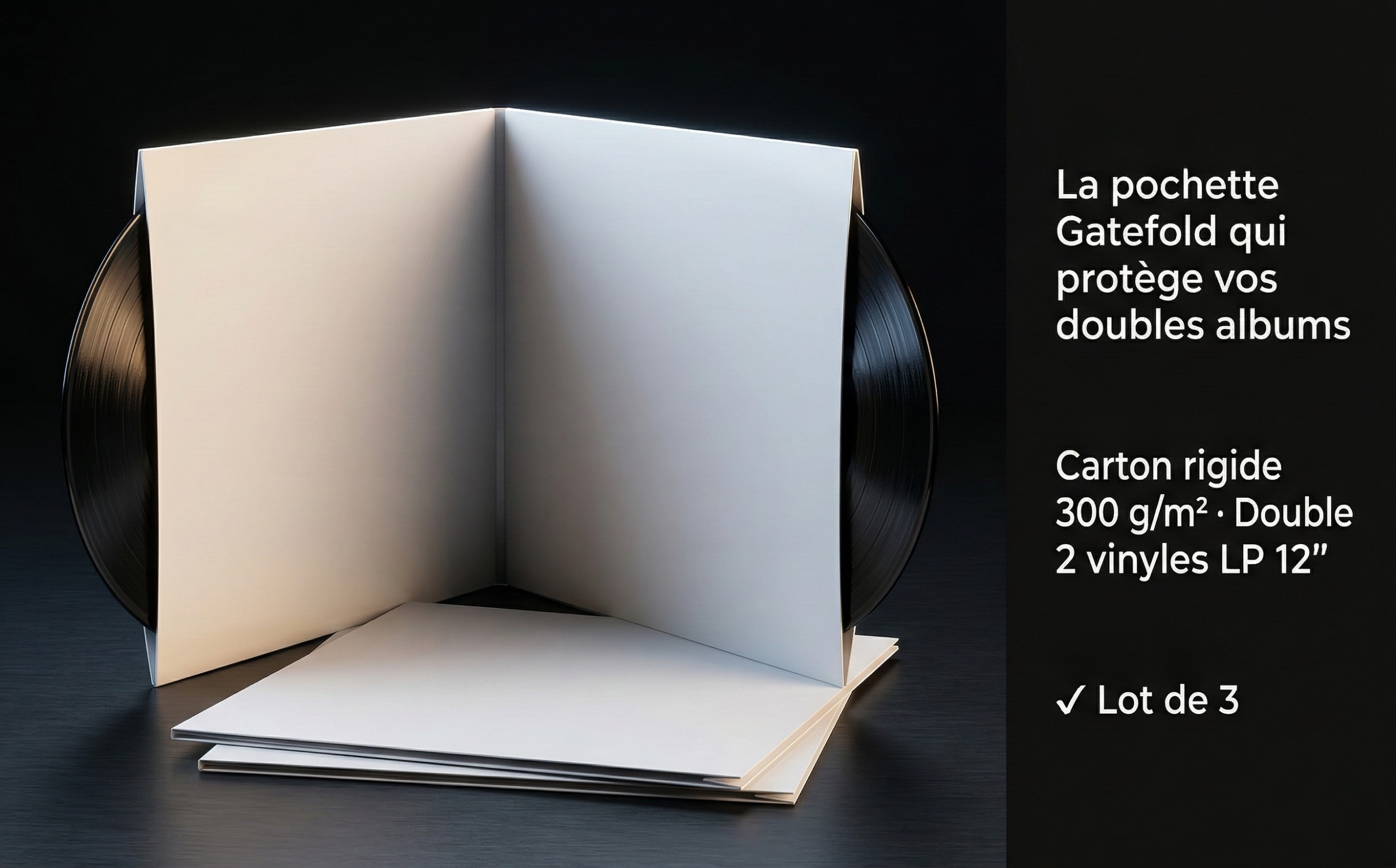Pochettes extérieures carton blanc Gatefold 33T x 3- Etui