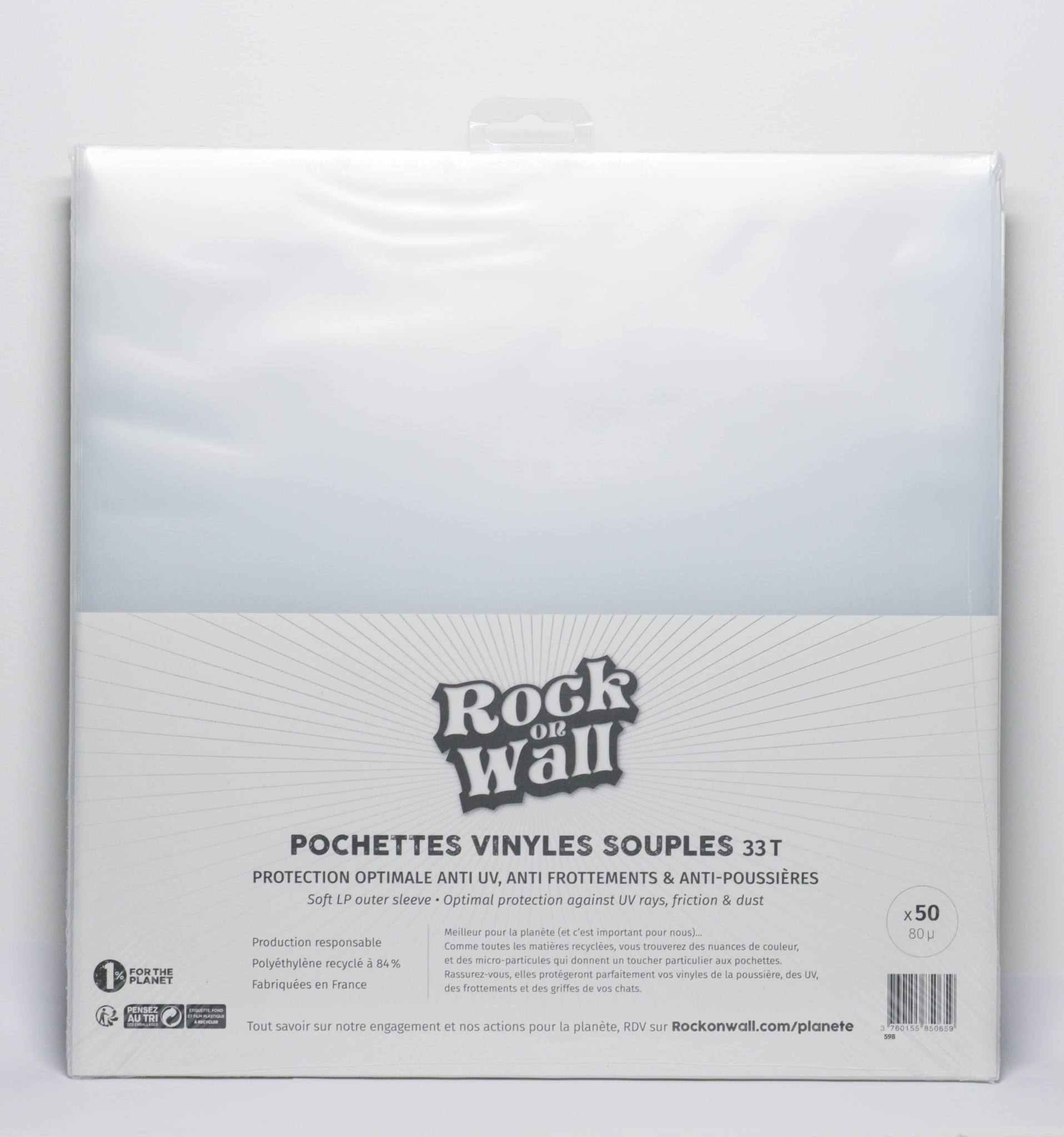 Pochette souple en Polyéthylène recyclé pour disque vinyle 33T - lot de 50 - Brochées